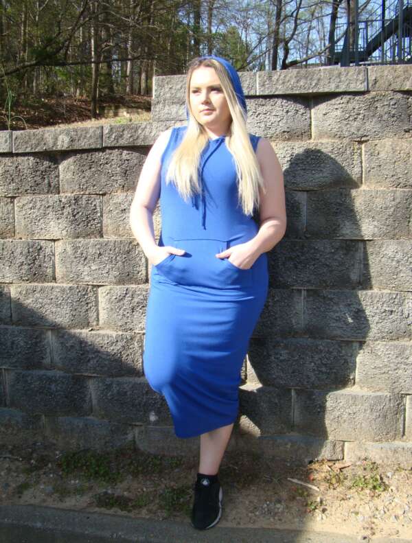 Plus Size, Blue Hoodie, Kangaroo Pouch & Sleeveless